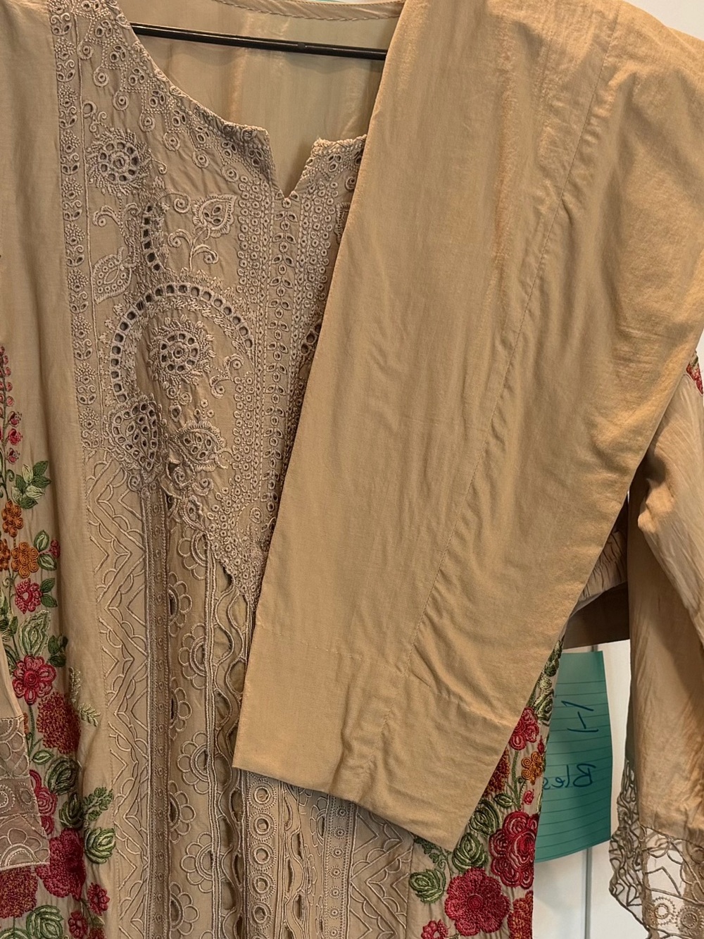 Embroidered Beige Women's 3 piece lawn suit with Floral Accents